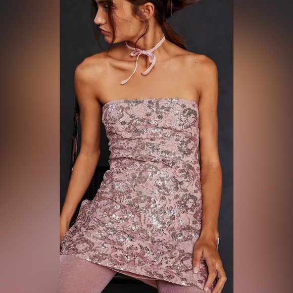 Free People Night Gaze Mini Sequin Fit&Flare Dress size L NWOT - Picture 1 of 4